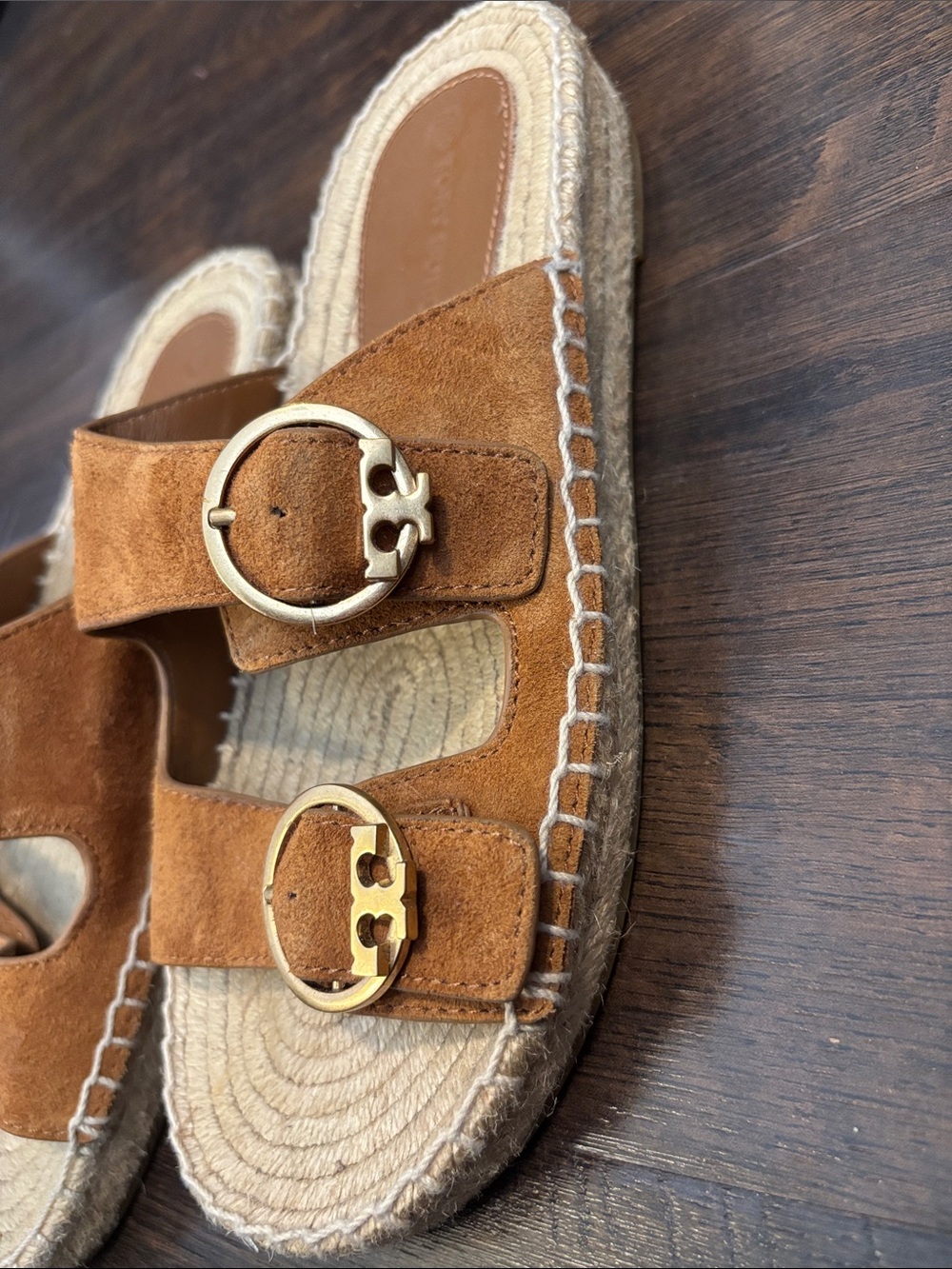 Tory Burch Women's Suede Dual-Buckle Slide Sandals - Tan - Picture 2 of 6